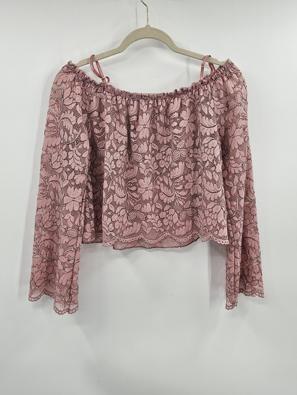 Lacey Sheer Boho Pink Crop Top Size Medium